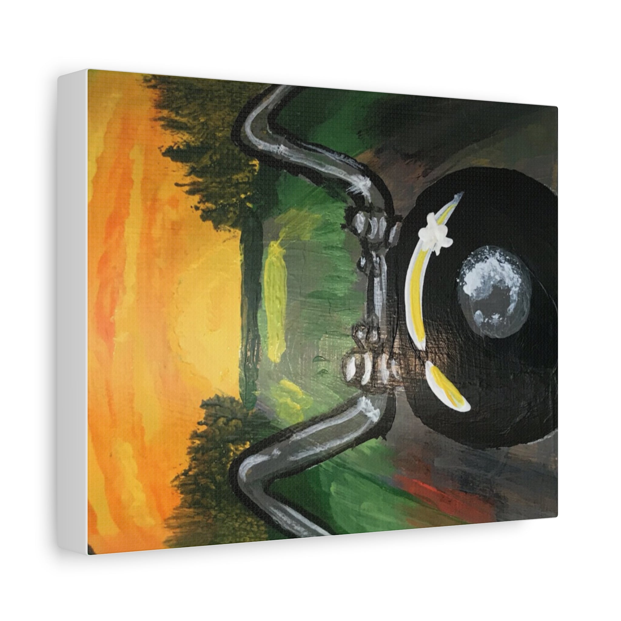 Motorcycle Sunset Canvas Art — Vintage Bike Ride Wall Decor (Matte Stretched)
