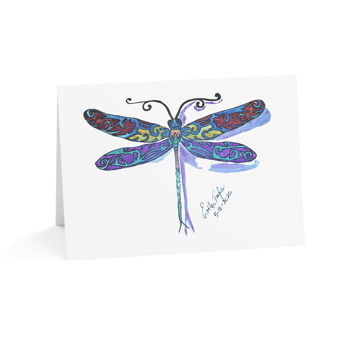 Dragonfly Holiday Card — Colorful Hand-Drawn Dragonfly One-Sided Card