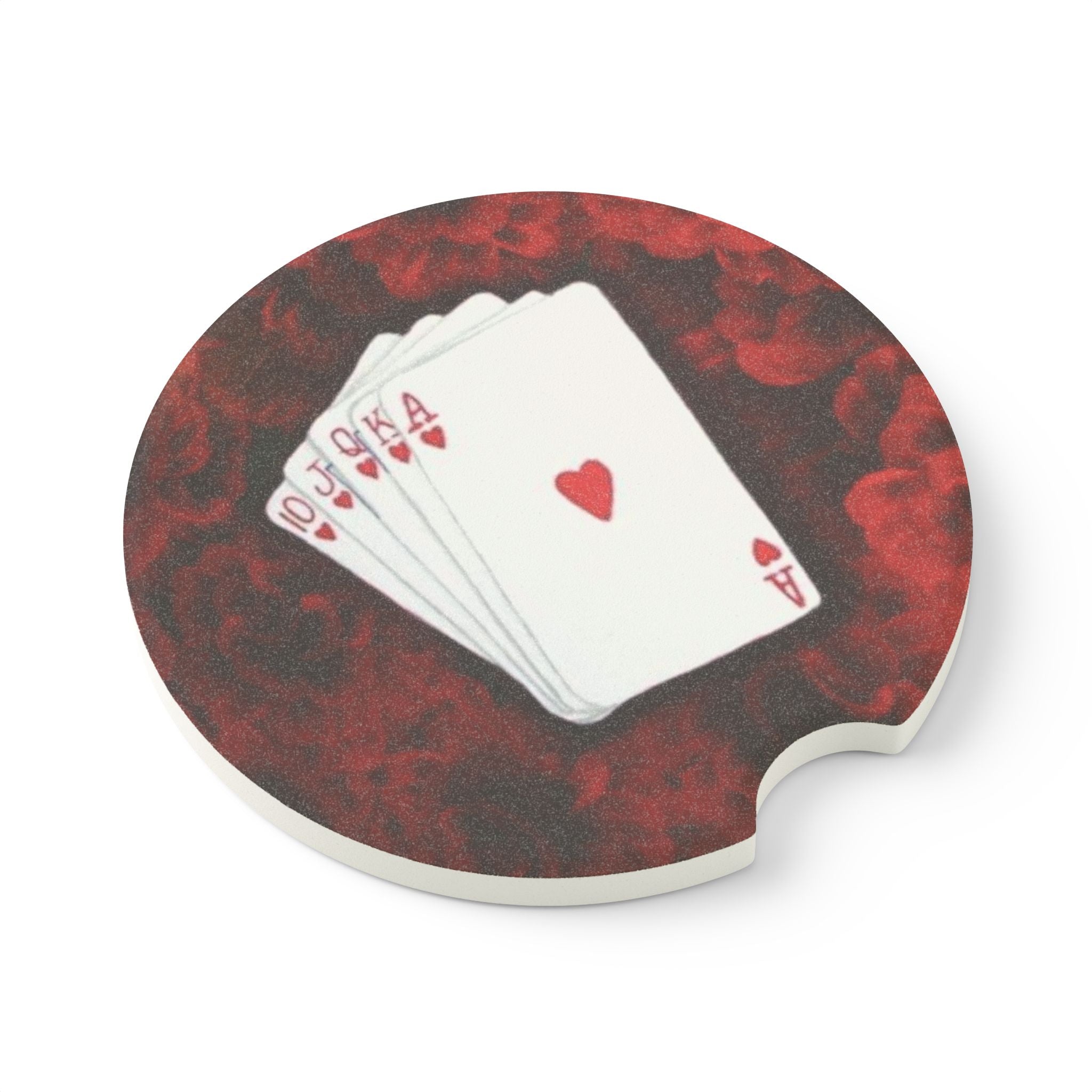 Poker Hand Soapstone Car Coaster — Royal Flush Hearts Car Cup Holder Insert