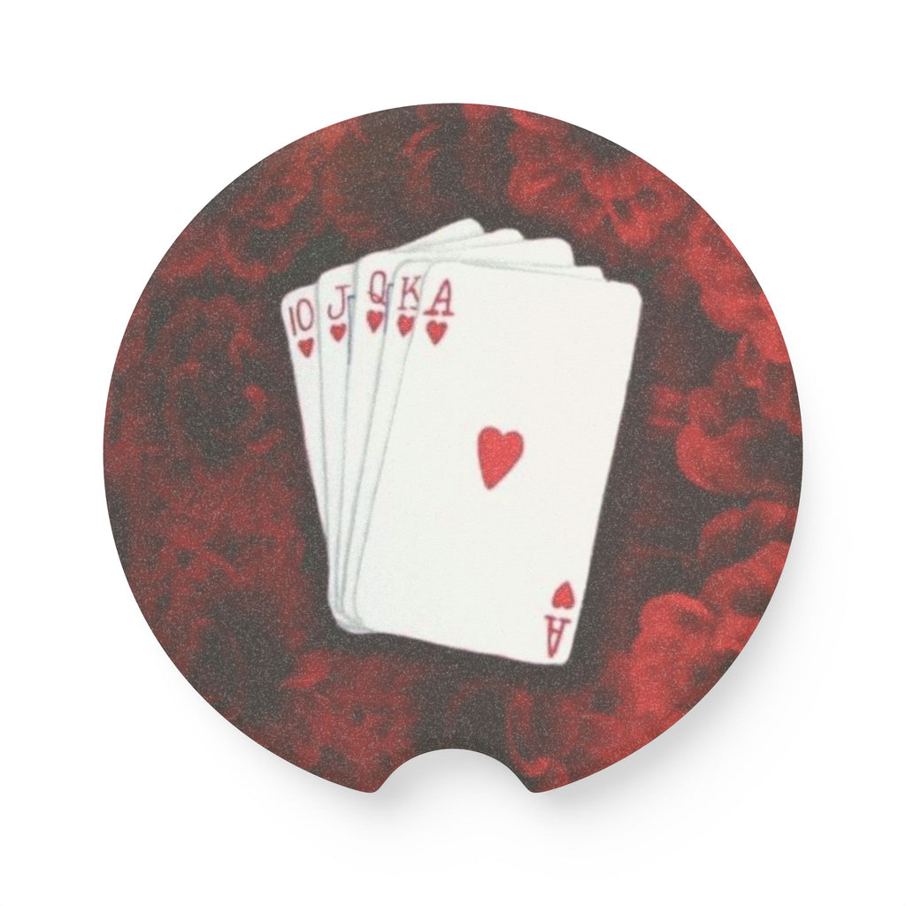 Poker Hand Soapstone Car Coaster — Royal Flush Hearts Car Cup Holder Insert