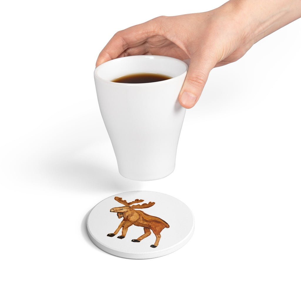 Moose Ceramic Coaster — Handpainted Woodland Animal Drink Coaster