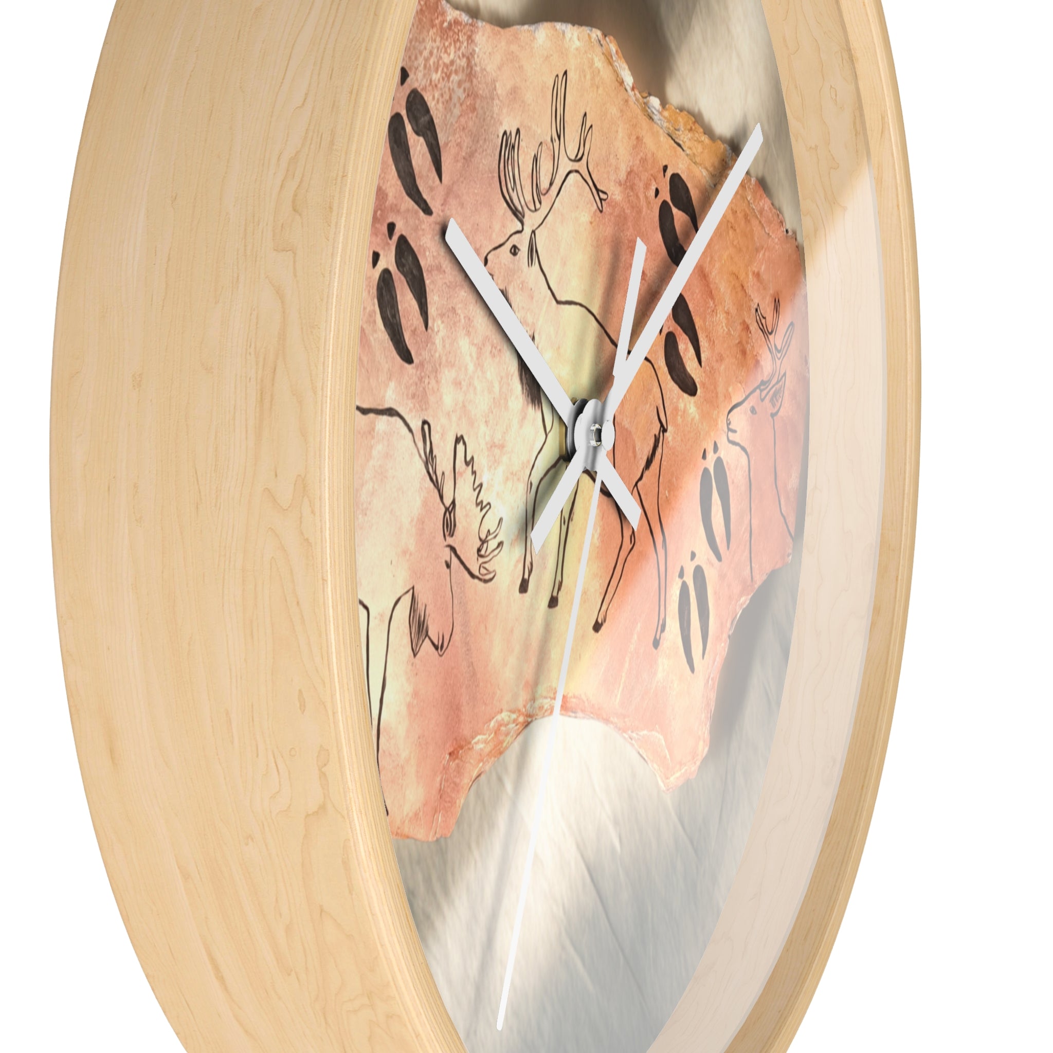 Rustic Deer Petroglyph Wall Clock — Nature-Inspired Cave Art Decor