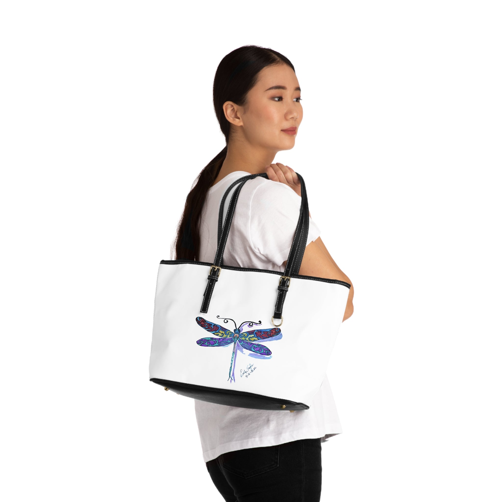 Dragonfly Art PU Shoulder Bag – Colorful Boho Tote for Everyday & Gifts