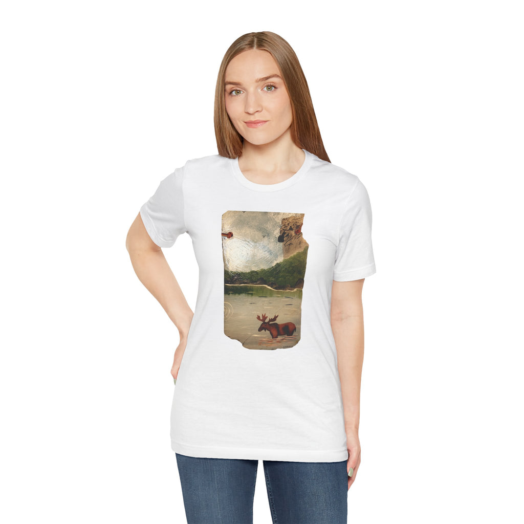 Moose at Lake T-Shirt | Vintage Nature Illustration, Woodland Landscape