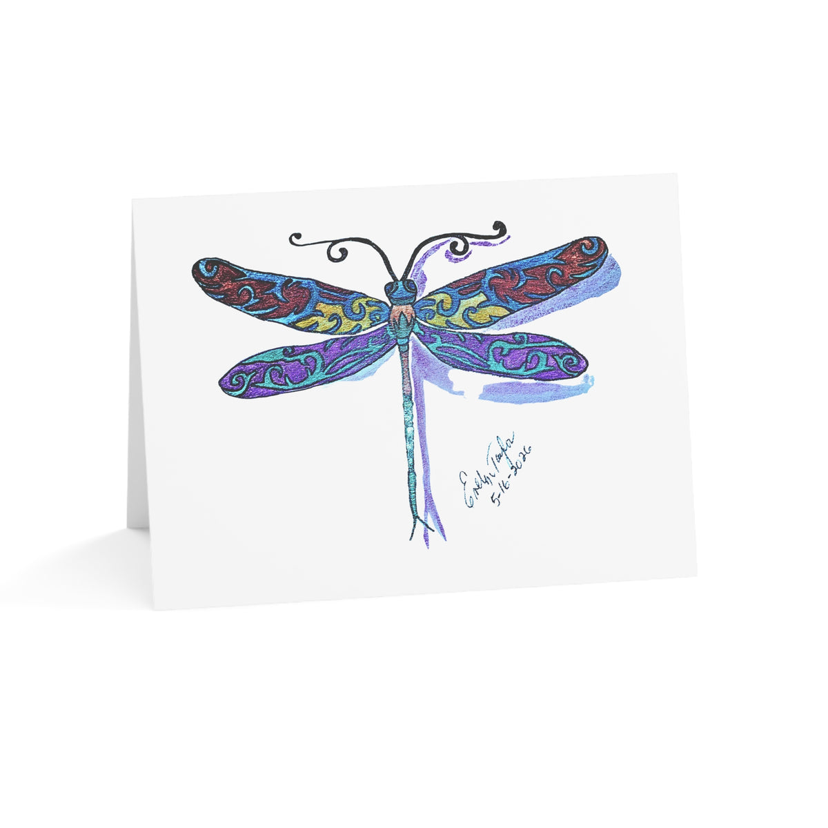 Dragonfly Holiday Card — Colorful Hand-Drawn Dragonfly One-Sided Card