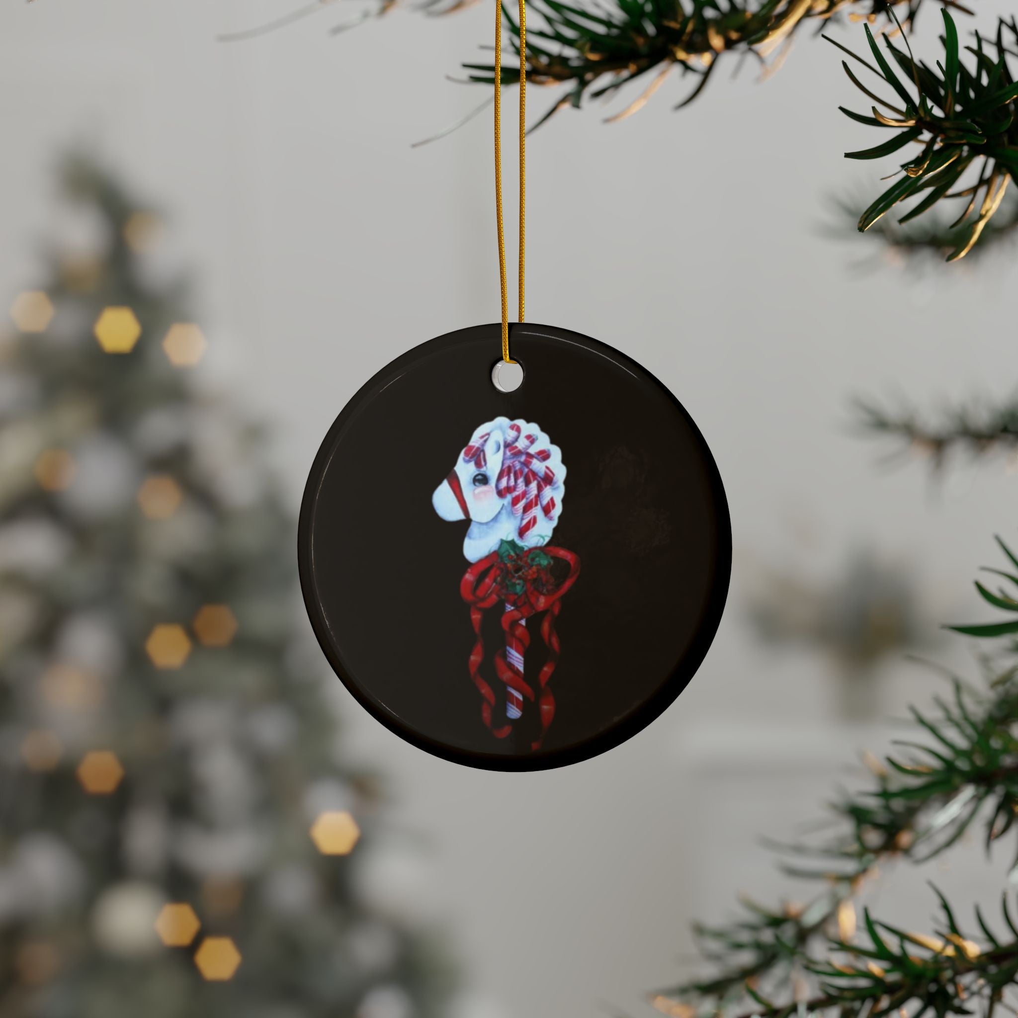 The Candy Cane Hobby Horse — Hand-Painted Holiday Ornament