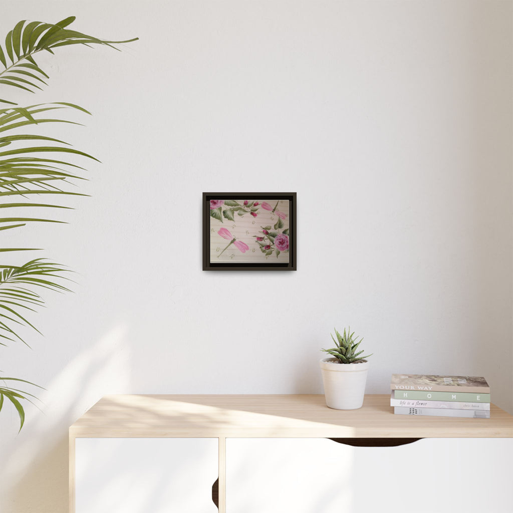 Pink Dragonfly Floral Framed Canvas Print