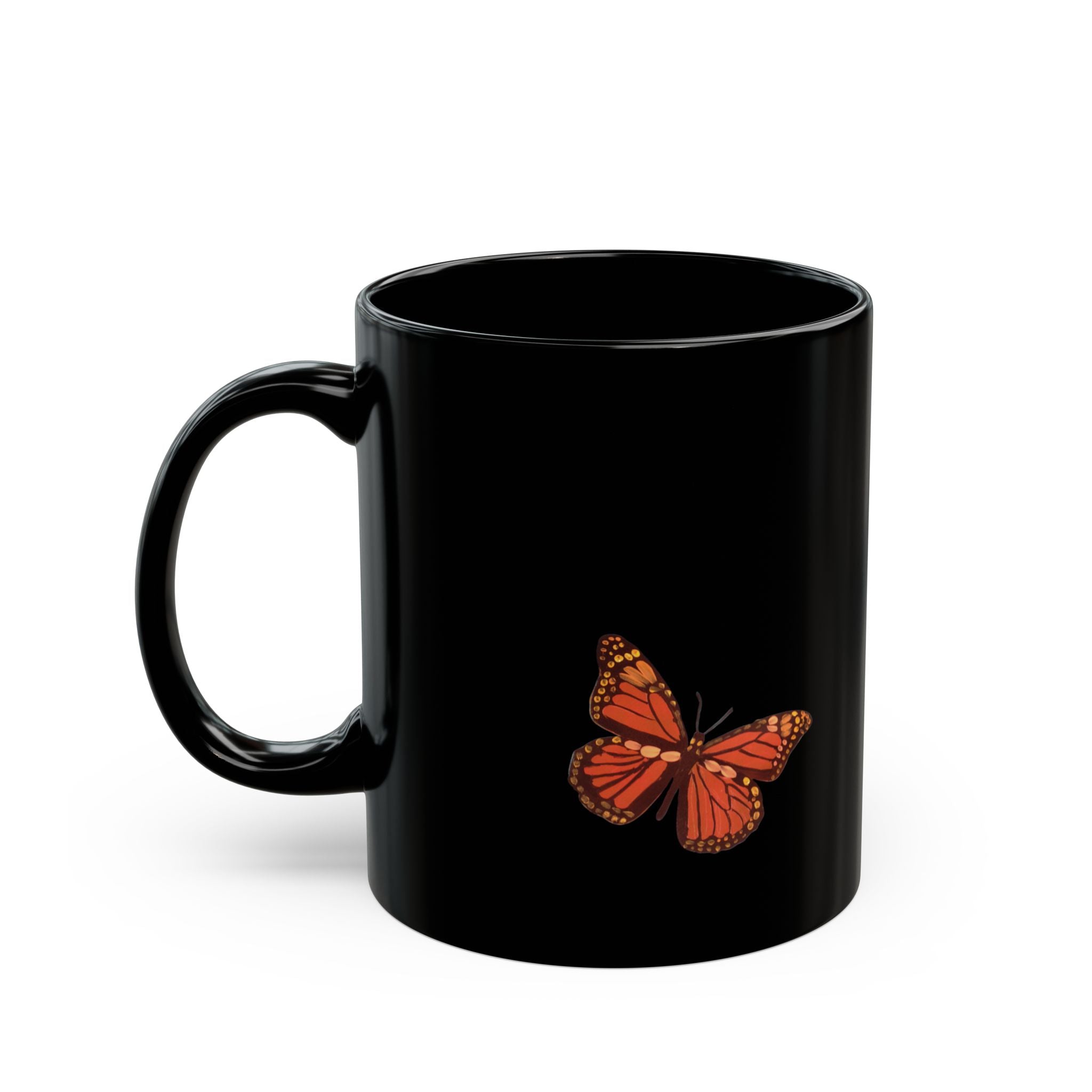 Monarch Butterfly Black Mug | Orange Butterfly on Black Ceramic