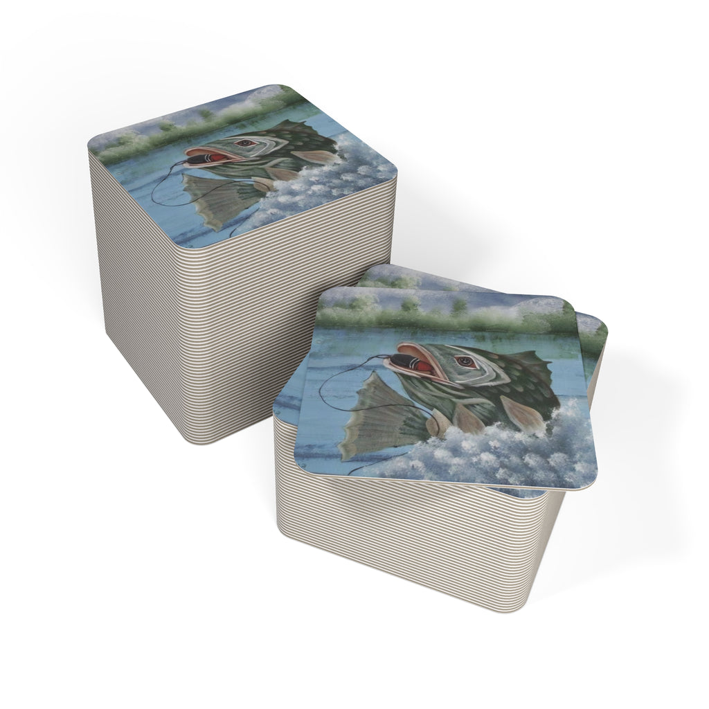 Fishing Bass Coasters — Set of 4/6 Decorative Drink Coasters (50/100 pcs bulk option)