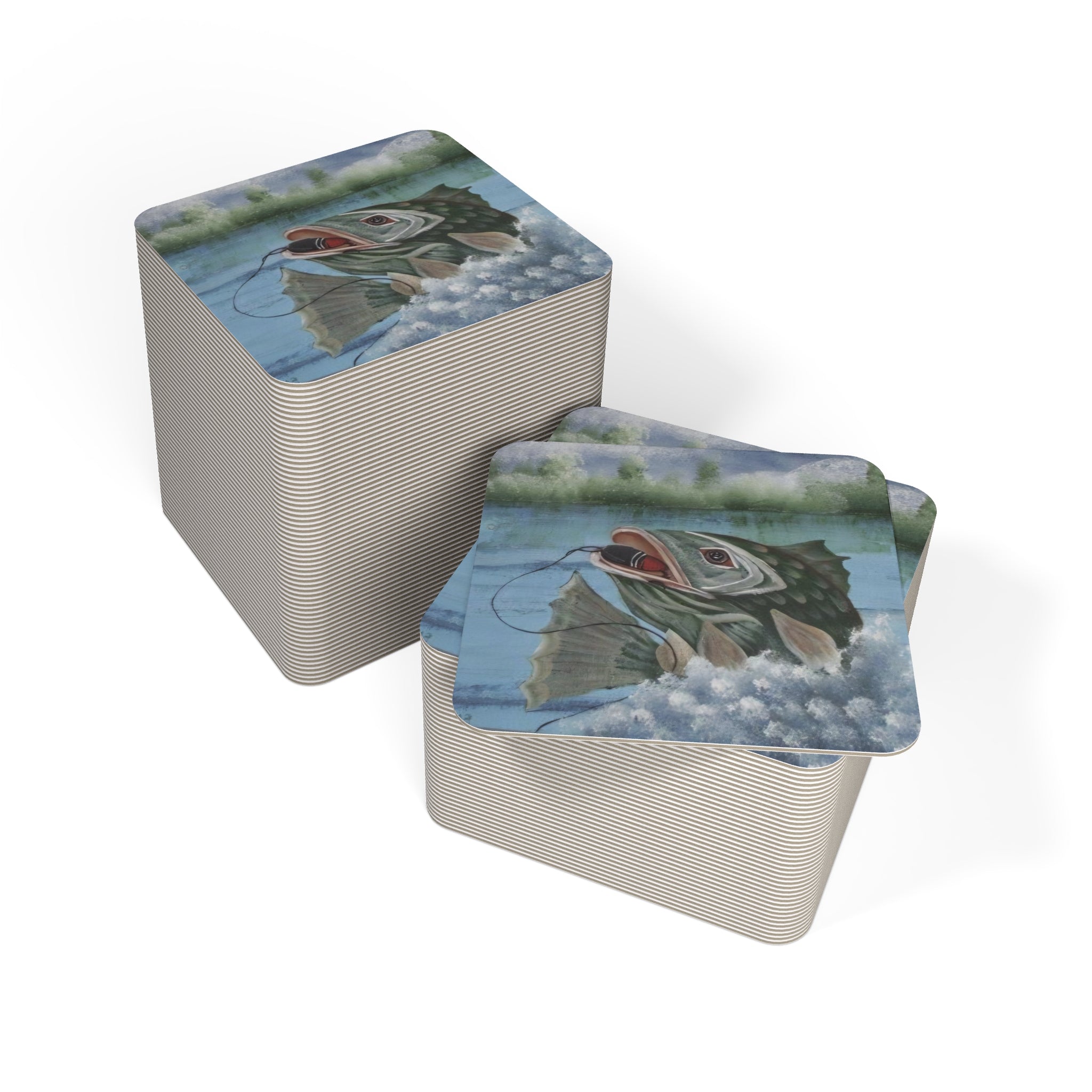 Fishing Bass Coasters — Set of 4/6 Decorative Drink Coasters (50/100 pcs bulk option)