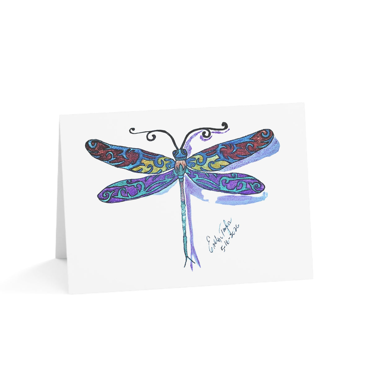 Dragonfly Holiday Card — Colorful Hand-Drawn Dragonfly One-Sided Card