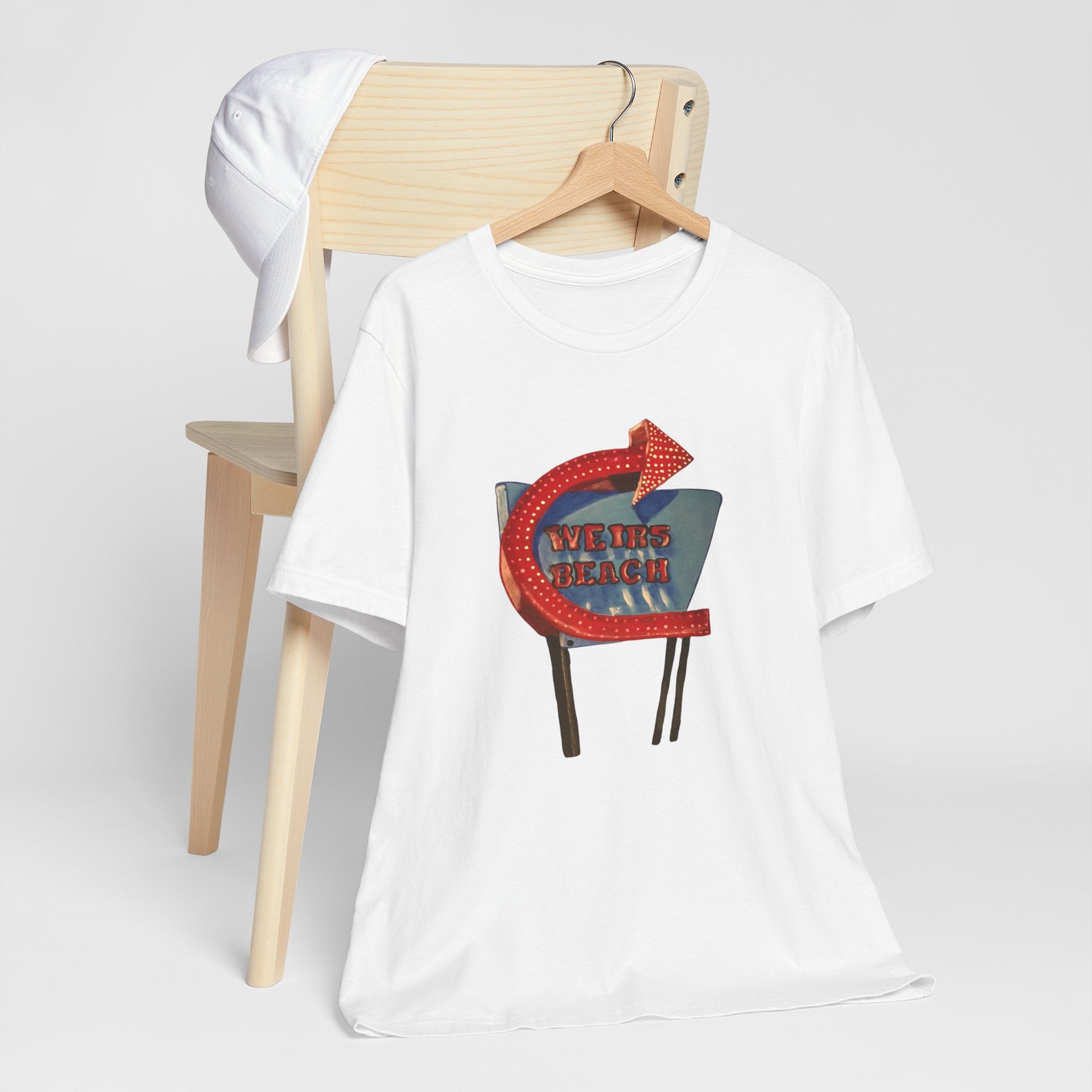 Retro Neon Arrow Weirs Beach T-Shirt | Vintage Sign Graphic Tee