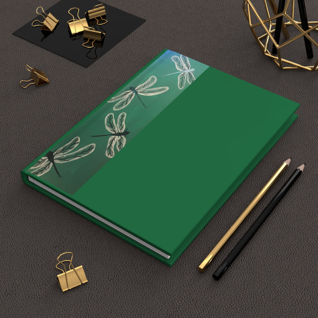 Dragonfly Green Hardcover Journal — Matte Hardcover Notebook for Nature Lovers, Sketching, & Daily Notes