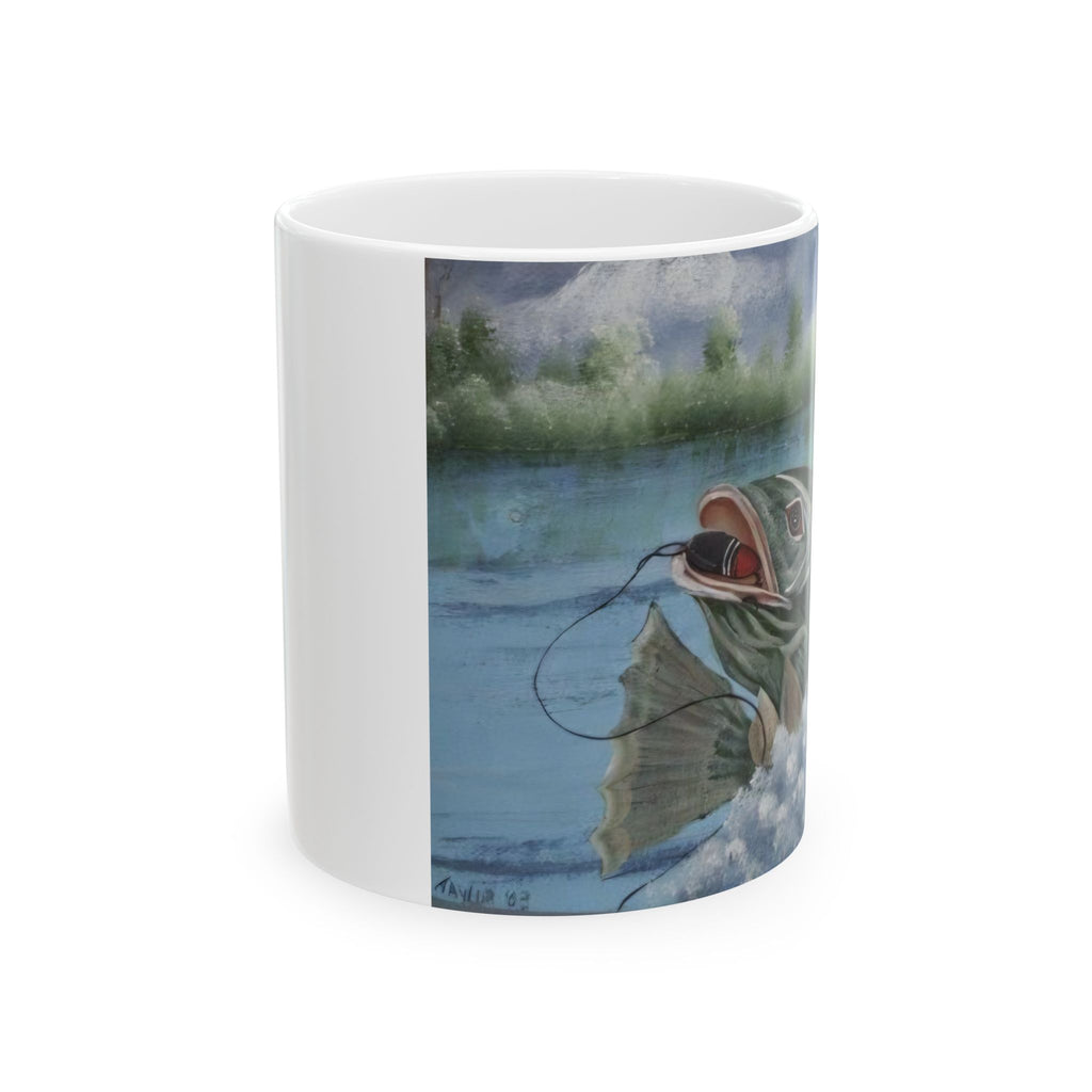 Fishing Bass Ceramic Mug – Watercolor Largemouth Fish Coffee Cup (11oz & 15oz)