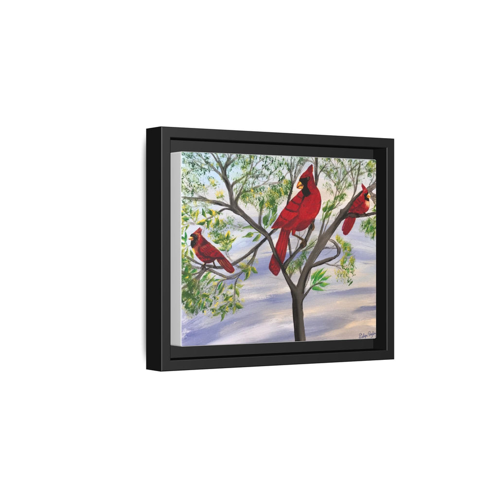 Framed Cardinal Canvas Print — Red Cardinals on Branches Wall Art