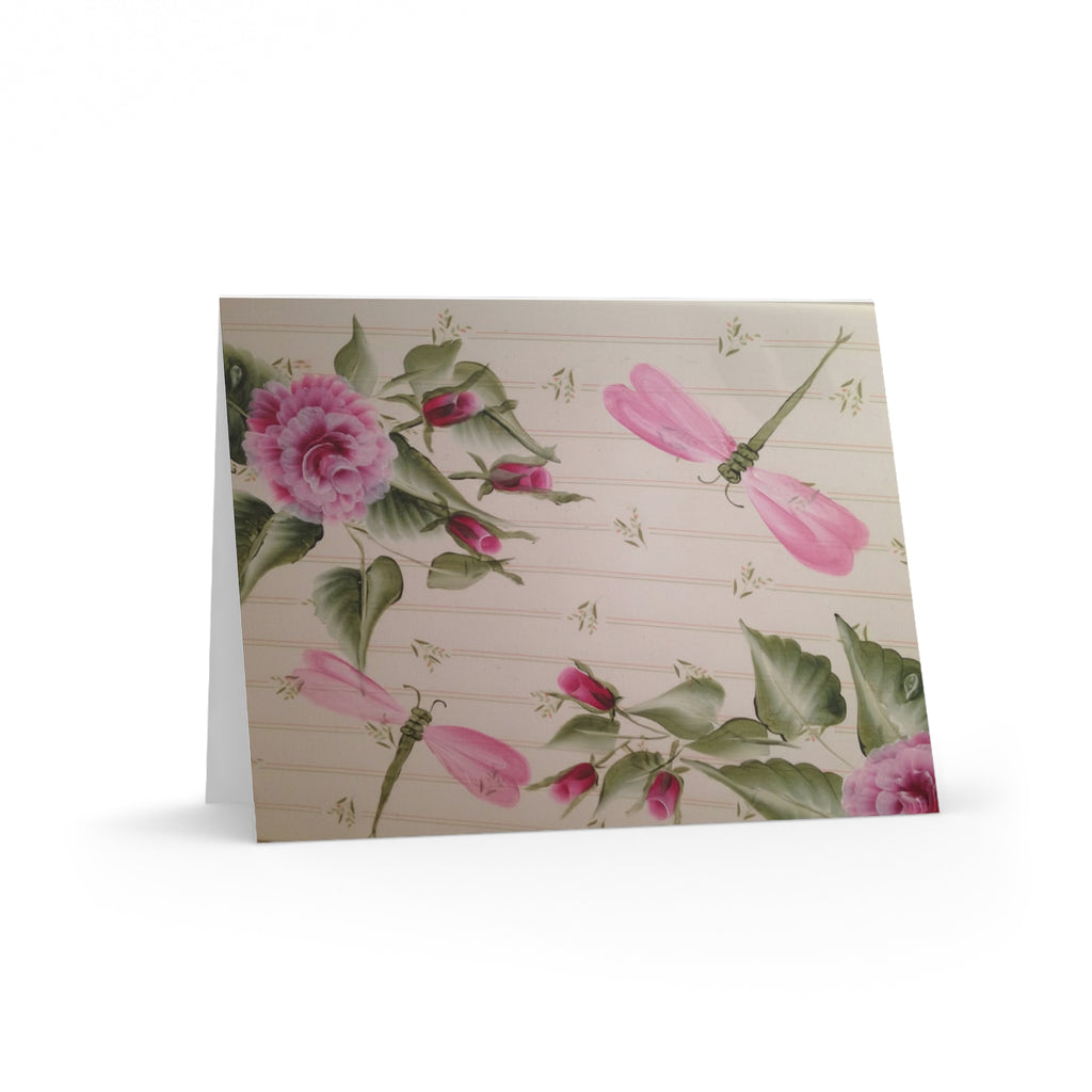 Floral Dragonfly Greeting Cards - Blank Note Cards (8/16/24-Pack)