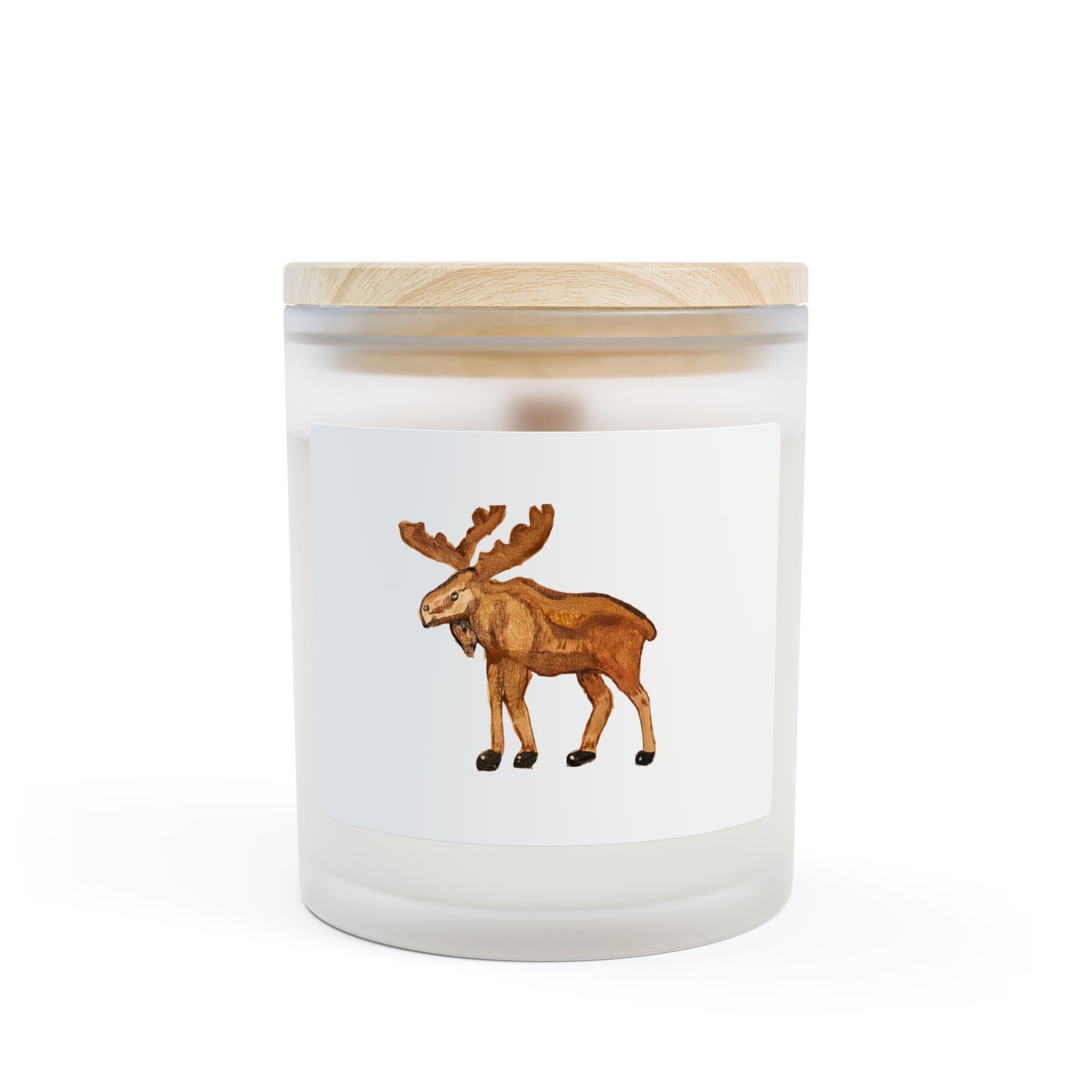 Moose Watercolor Frosted Glass Candle - 11 oz Rustic Woodland Home Decor