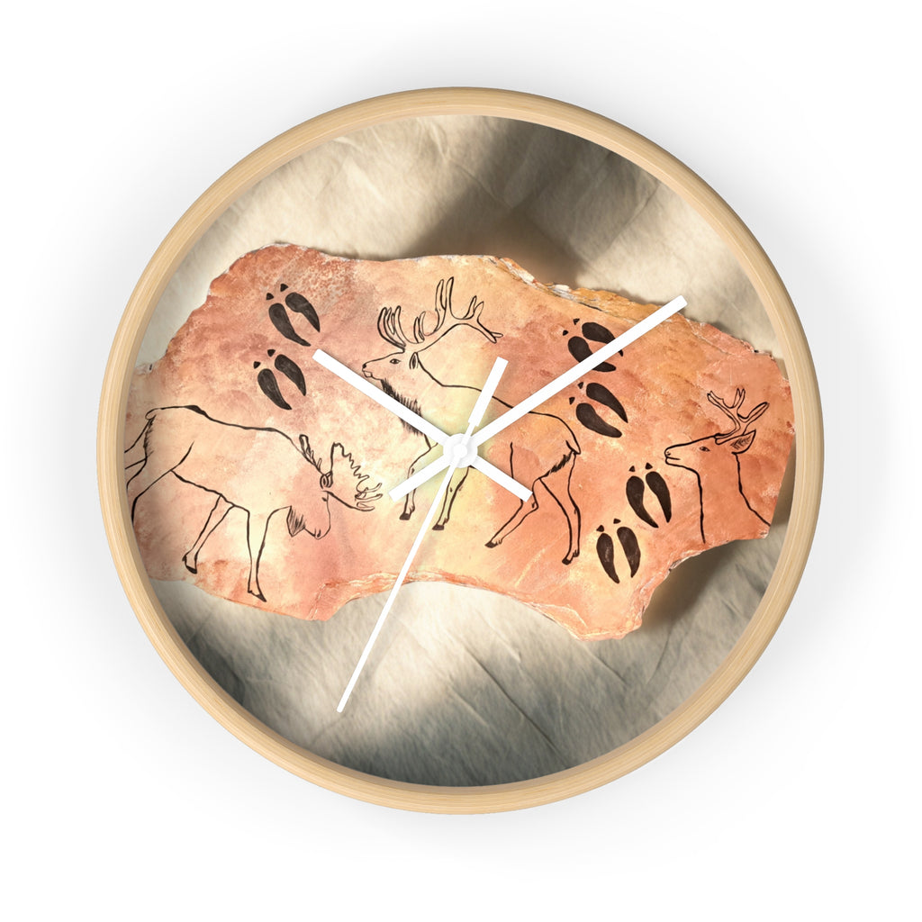 Rustic Deer Petroglyph Wall Clock — Nature-Inspired Cave Art Decor