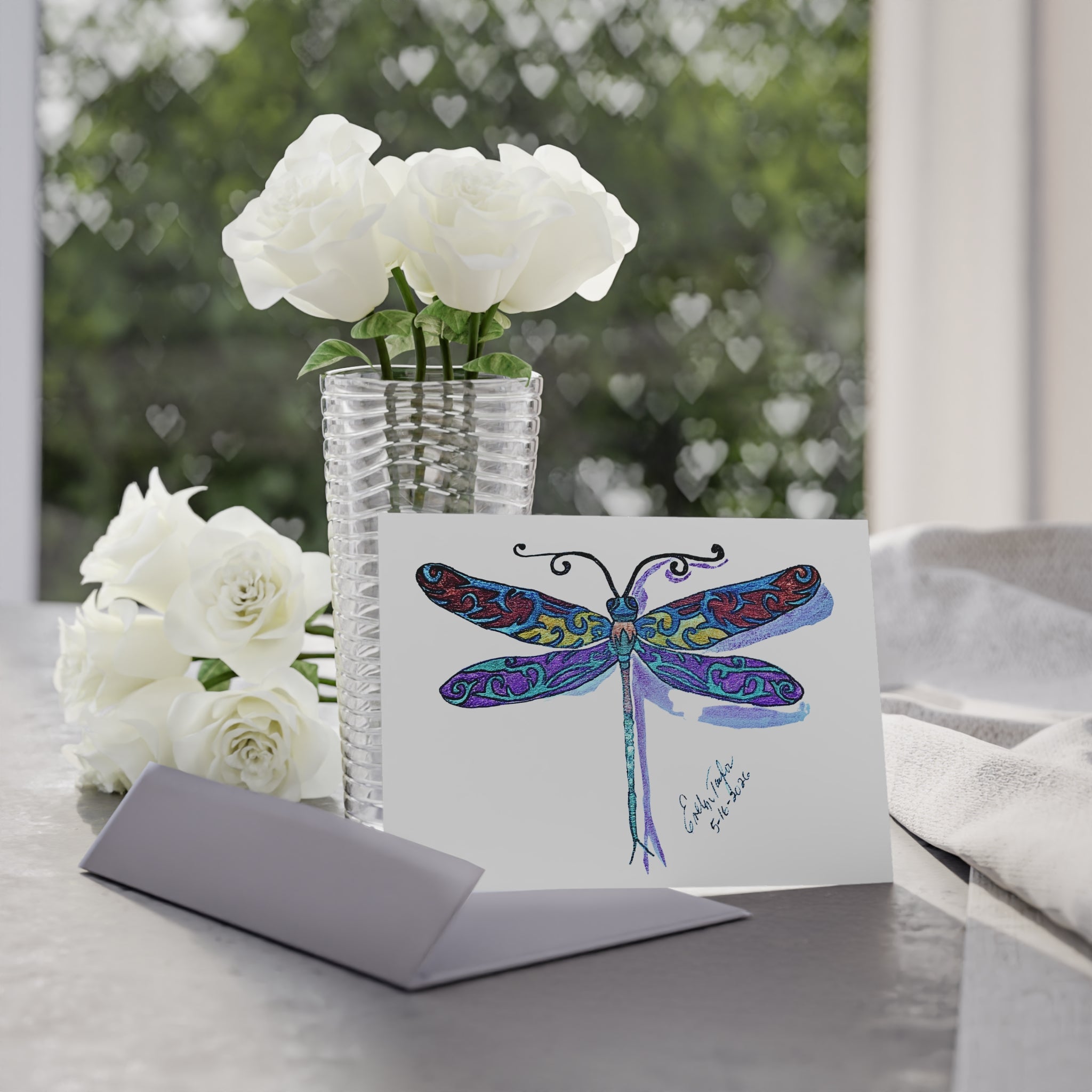 Dragonfly Holiday Card — Colorful Hand-Drawn Dragonfly One-Sided Card