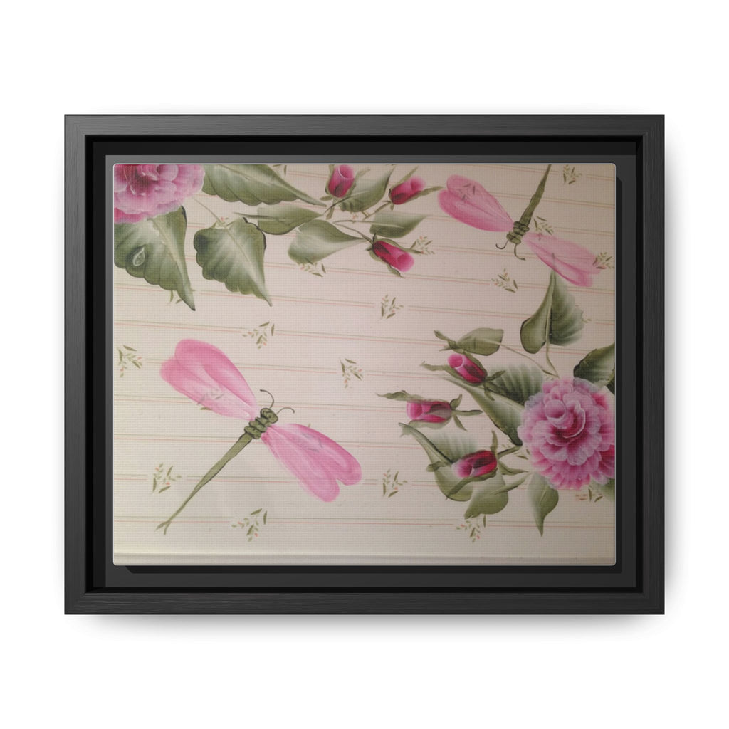Pink Dragonfly Floral Framed Canvas Print