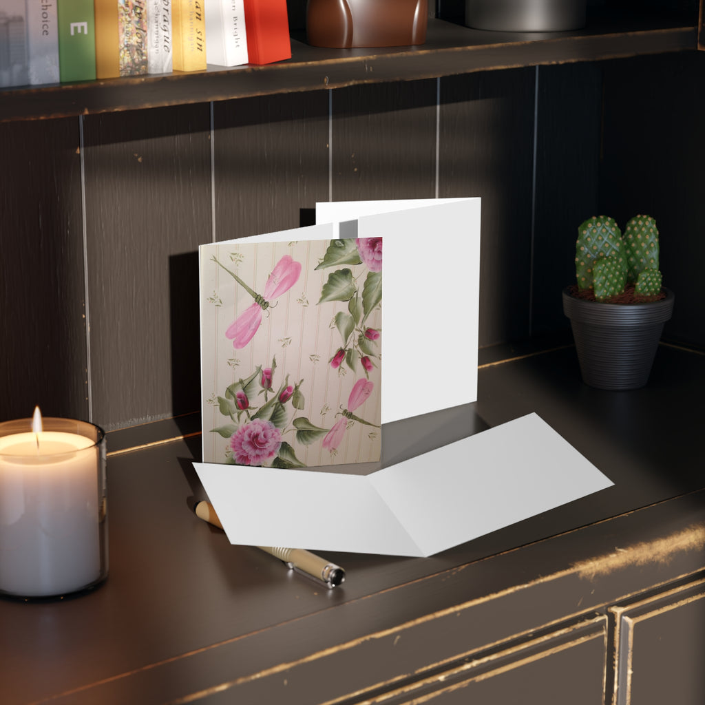 Floral Dragonfly Greeting Cards - Blank Note Cards (8/16/24-Pack)