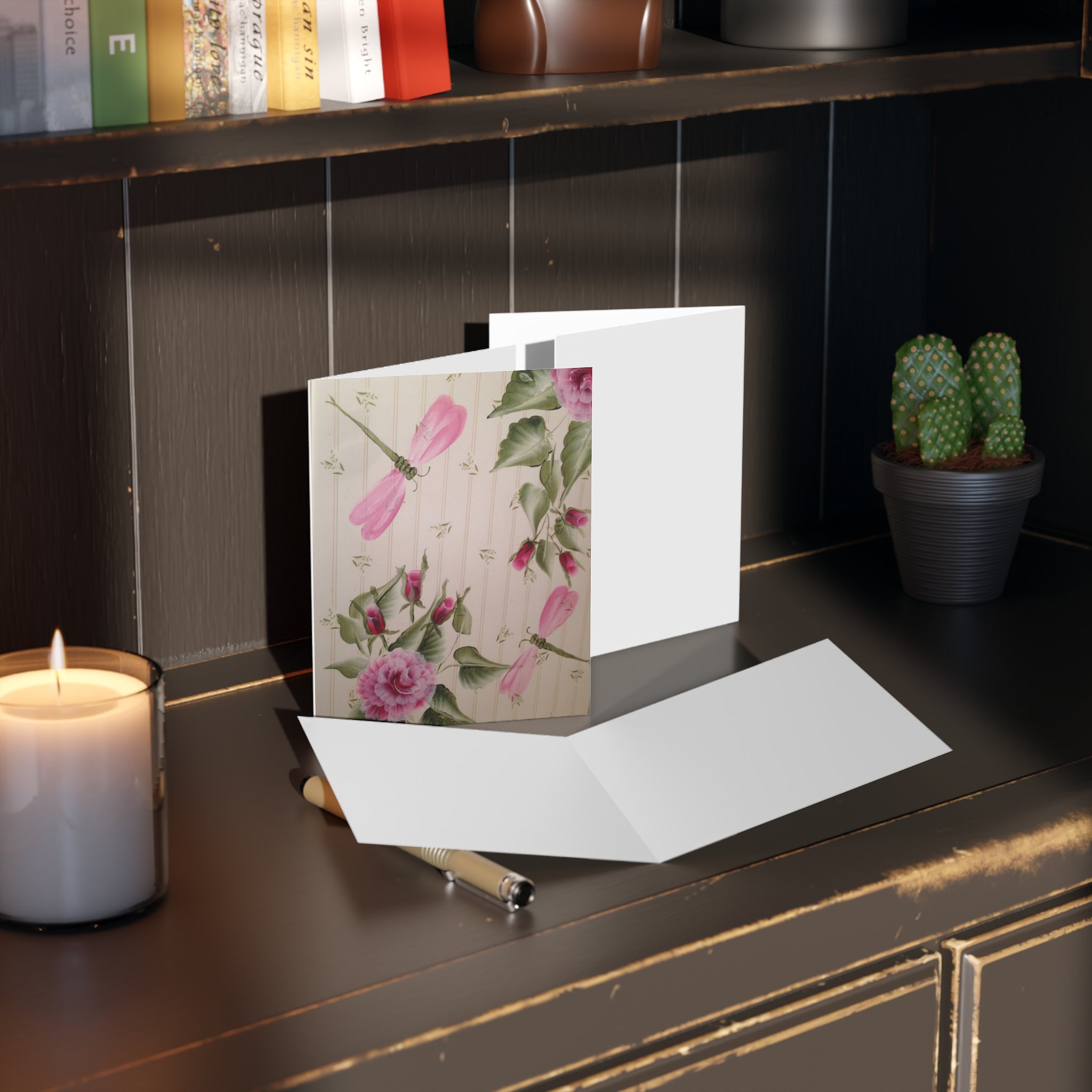 Floral Dragonfly Greeting Cards - Blank Note Cards (8/16/24-Pack)
