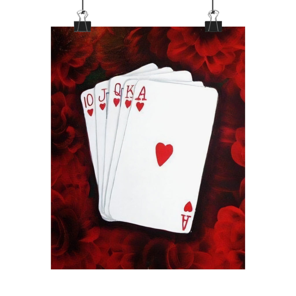 Playing Cards Heart Royal Flush Matte Poster — Casino Art Print
