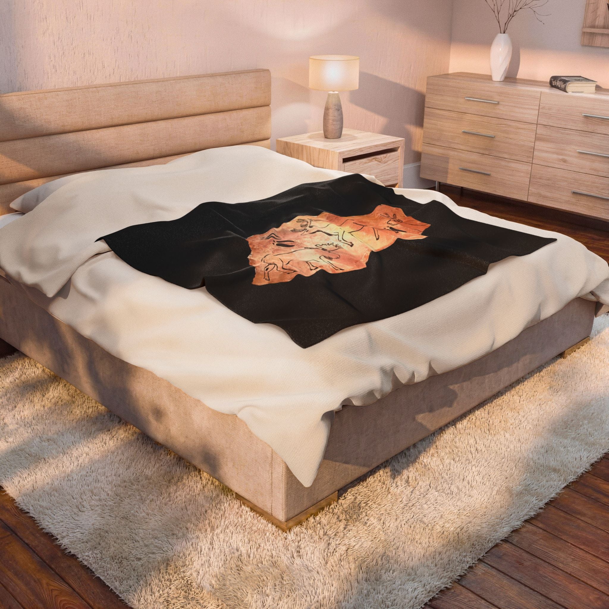 The Fragment — Neanderthal Cave Painting Velveteen Plush Blanket