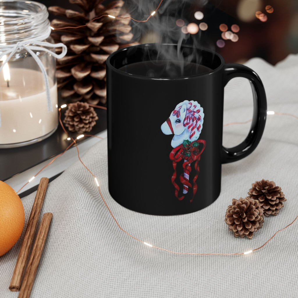 Candy Cane Horse Mug | Black Ceramic Coffee Cup