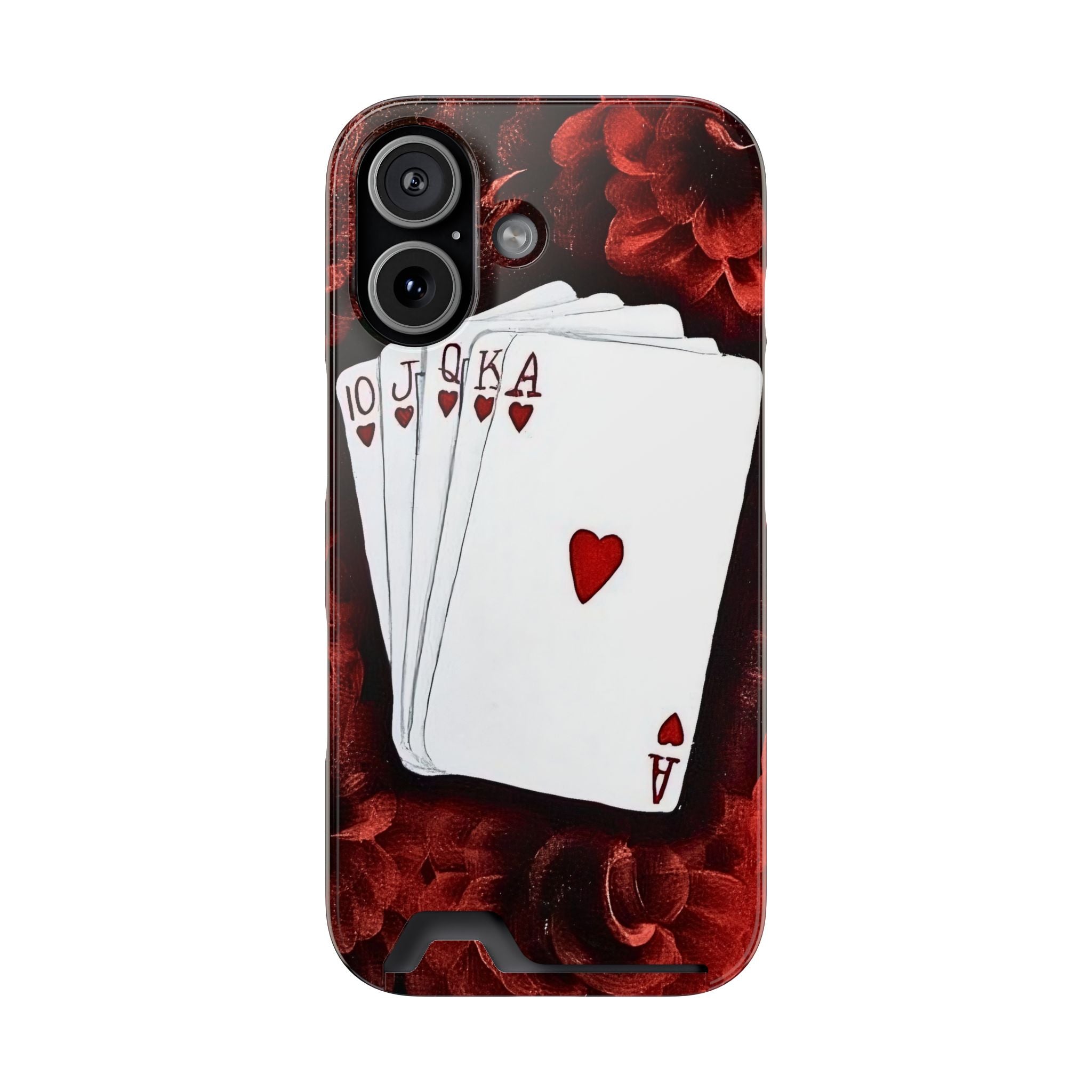 Royal Flush on a Bed of Roses Phone Case with Card Holder | Hearts Playing Cards