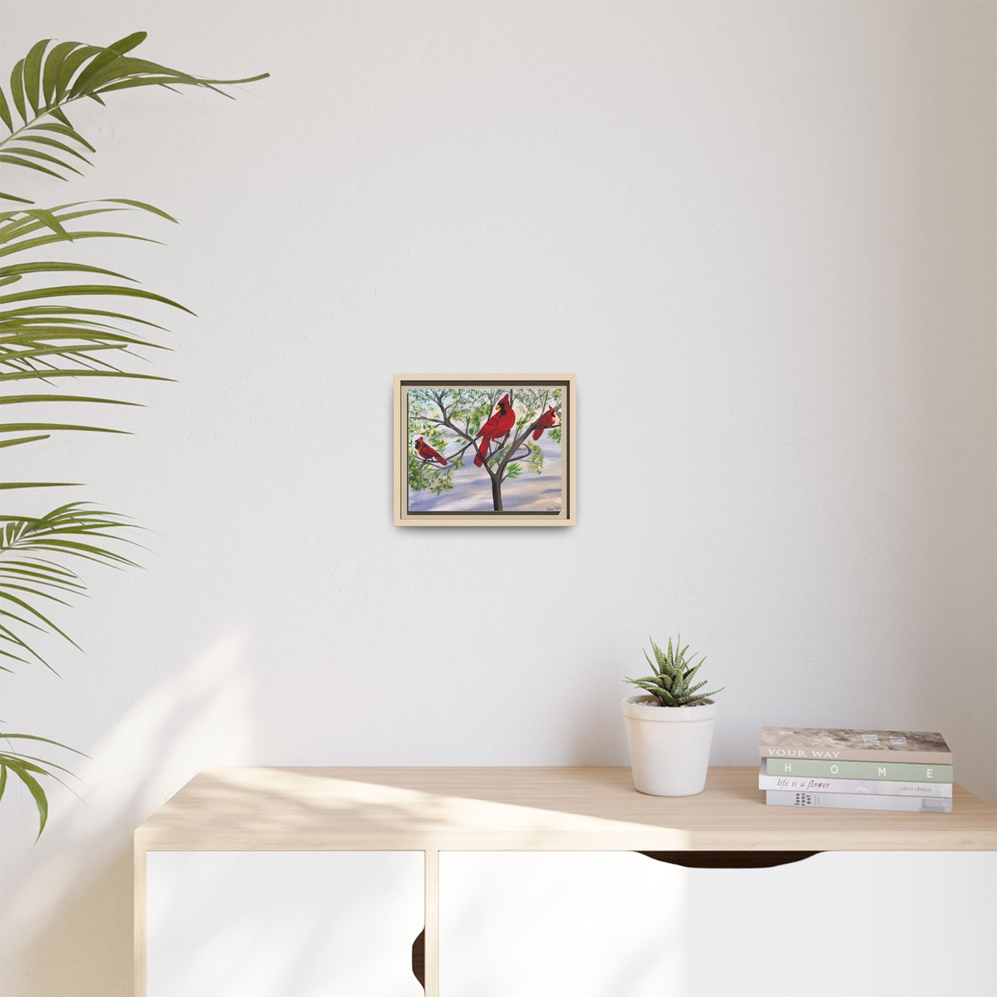Framed Cardinal Canvas Print — Red Cardinals on Branches Wall Art