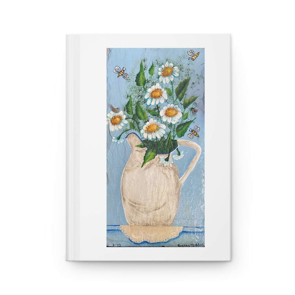 Daisy Pitcher Painting Hardcover Journal | Floral Notebook, Daisies & Bees