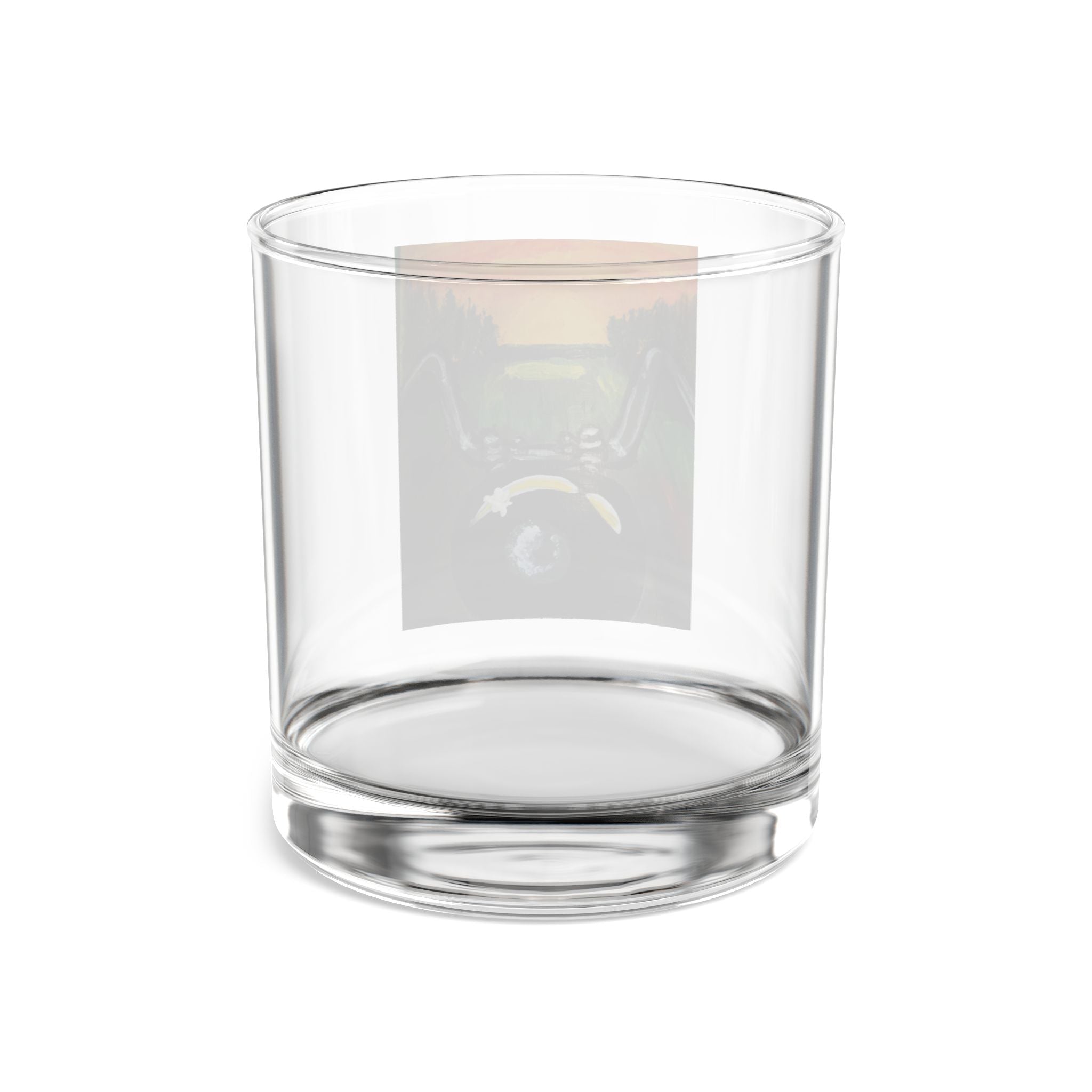 Motorcycle Sunset Rocks Glass — 10oz Whiskey Tumbler with Biker Road Art