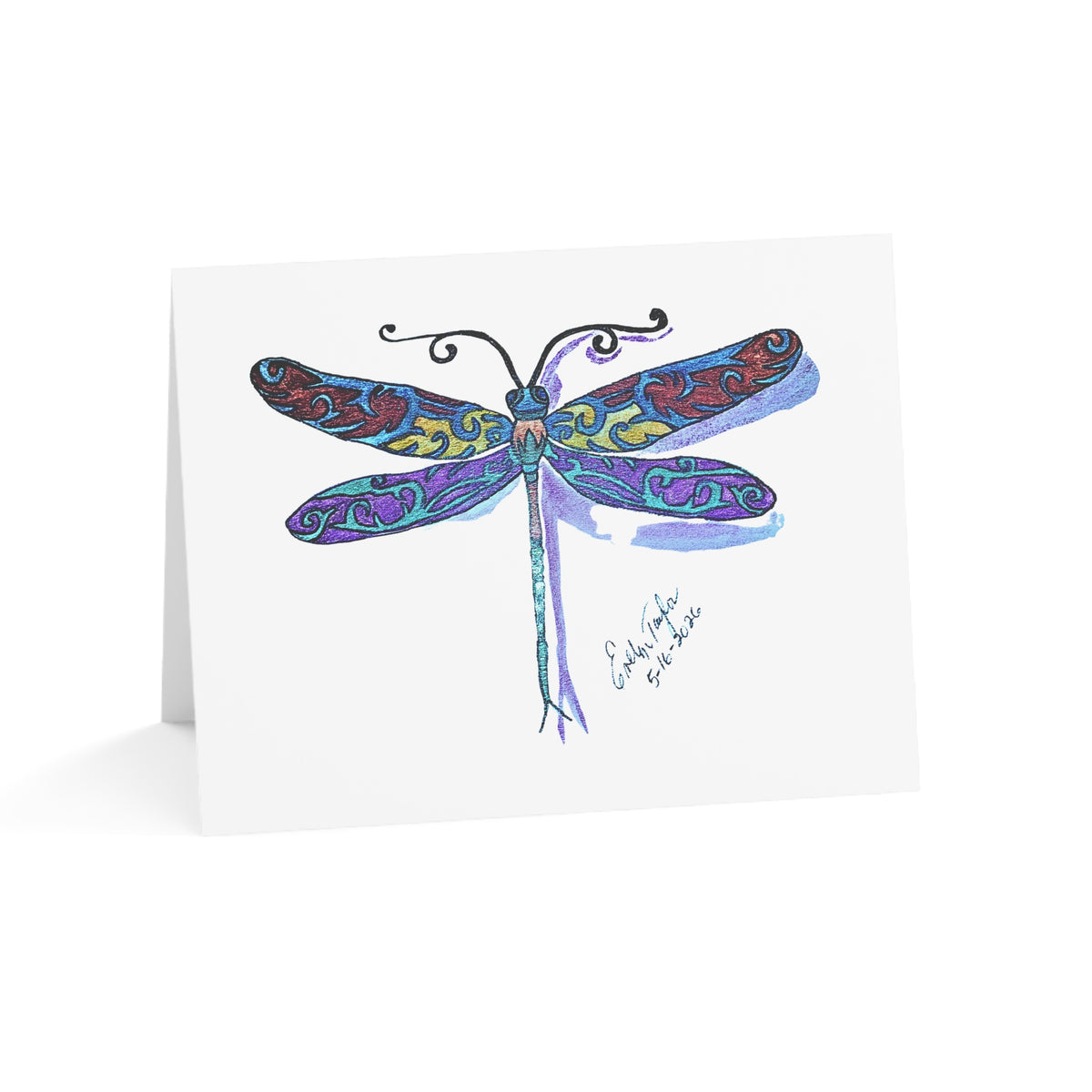 Dragonfly Holiday Card — Colorful Hand-Drawn Dragonfly One-Sided Card