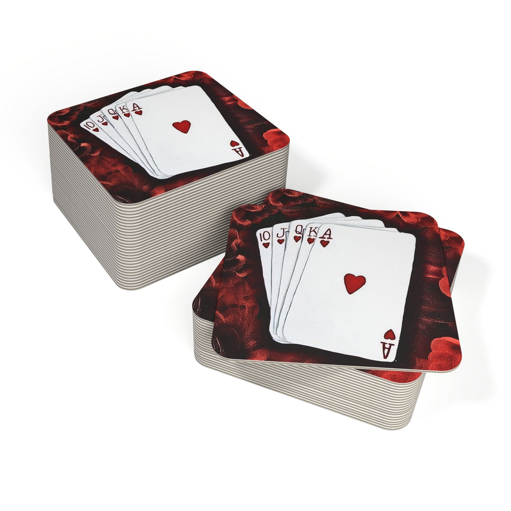Royal Flush — Heart Suit Playing Card Coasters (Set of 50 or 100)