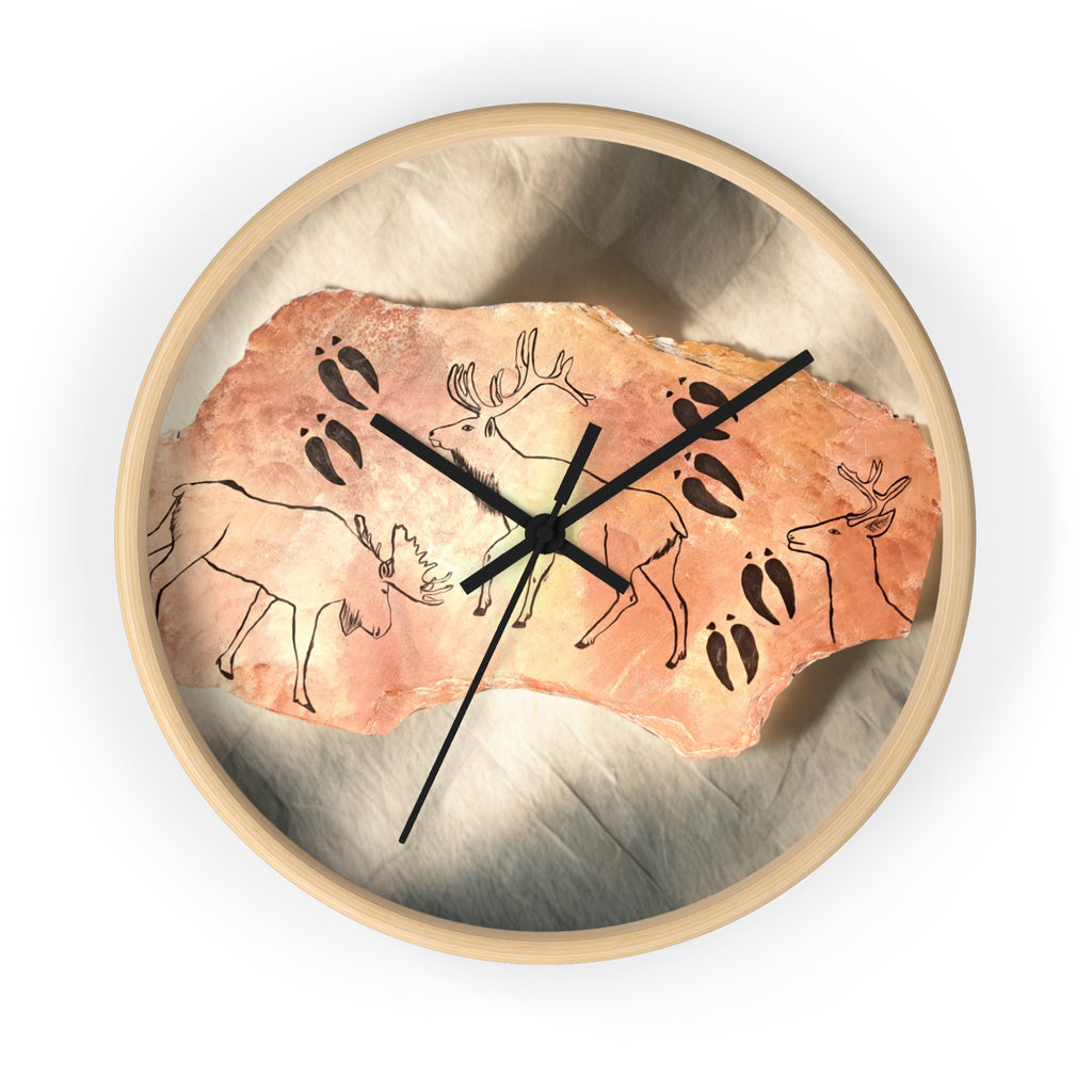 Rustic Deer Petroglyph Wall Clock — Nature-Inspired Cave Art Decor