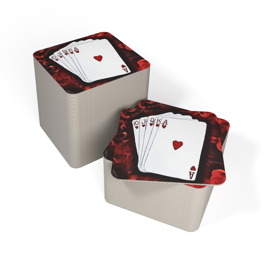 Royal Flush — Heart Suit Playing Card Coasters (Set of 50 or 100)