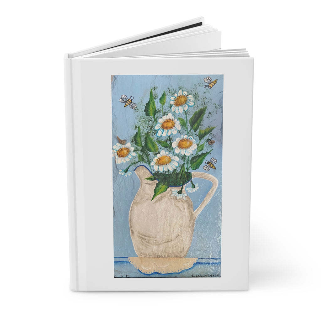 Daisy Pitcher Painting Hardcover Journal | Floral Notebook, Daisies & Bees