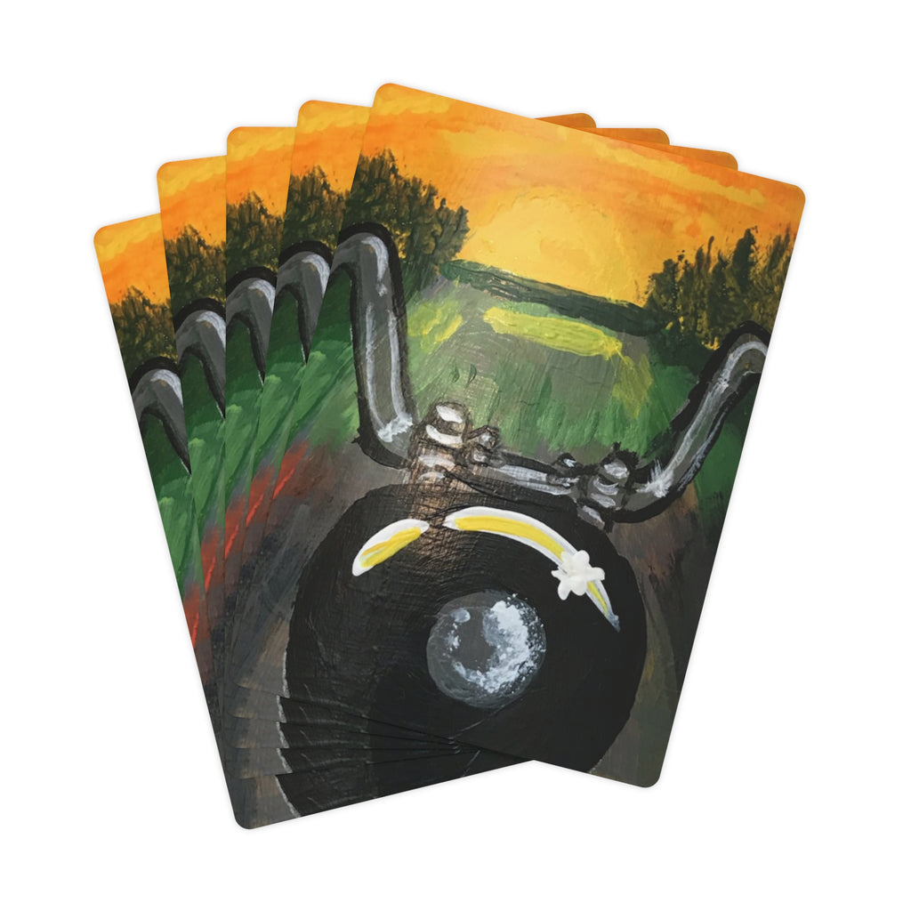 POV Motorcycle Sunset Poker Cards