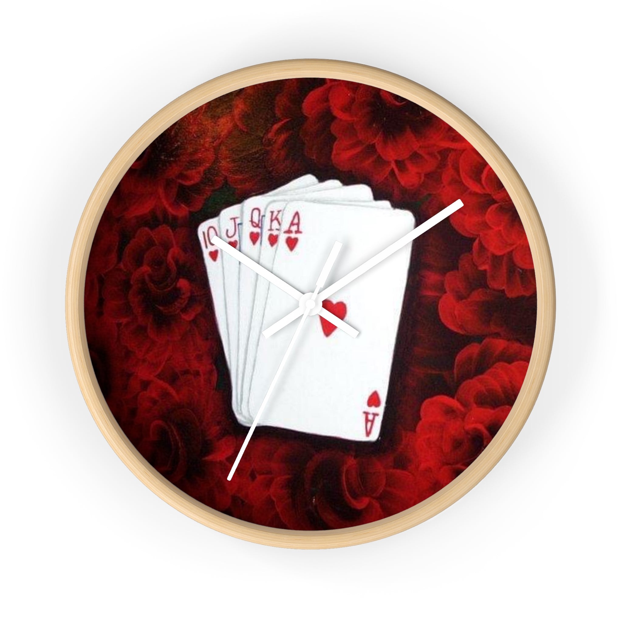 Playing Cards Wall Clock — Poker Hand Ace Hearts Decorative Clock
