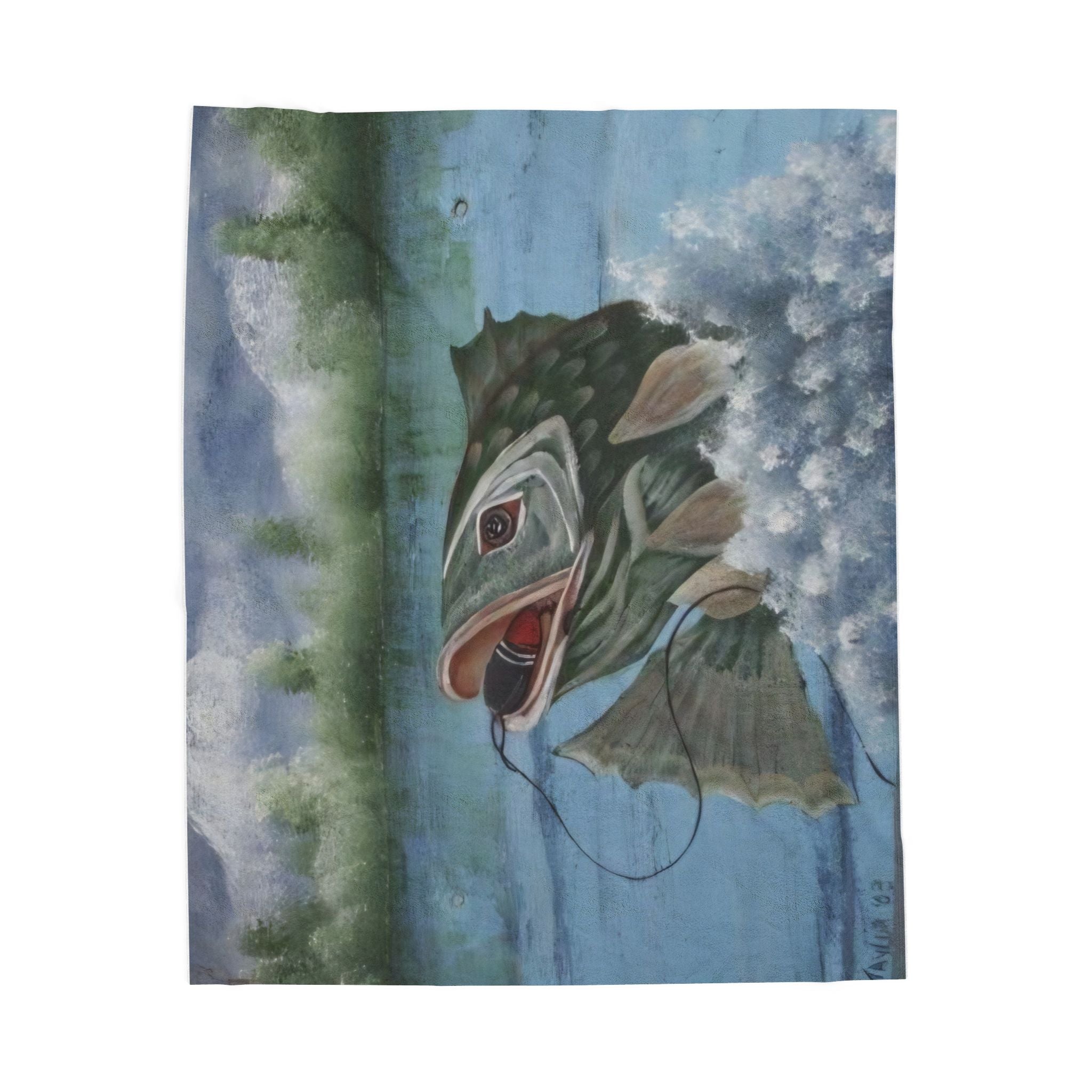 Fish Jumping Trout Velveteen Plush Blanket — Cozy Fishing Cabin Throw