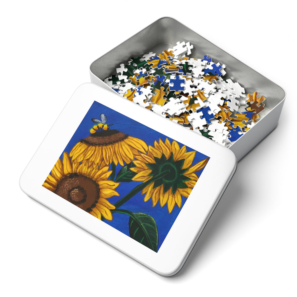 Sunflower Bee Jigsaw Puzzle — 500-Piece Puzzle with Tin Gift Box