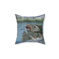 Bass Fishing Throw Pillow – Lifelike Fish Jumping Design for Cabin, Lake House, or Fisherman Gift