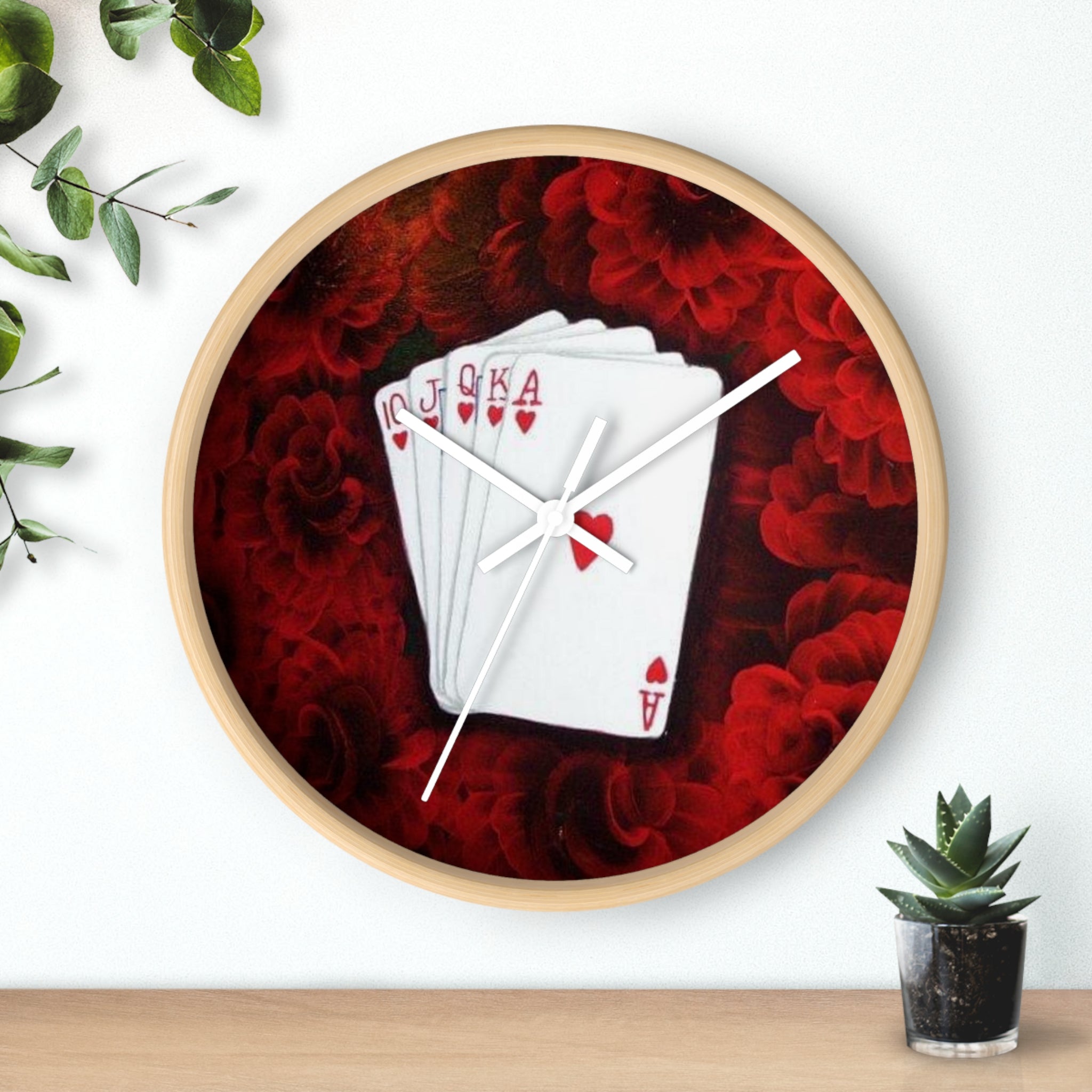 Playing Cards Wall Clock — Poker Hand Ace Hearts Decorative Clock