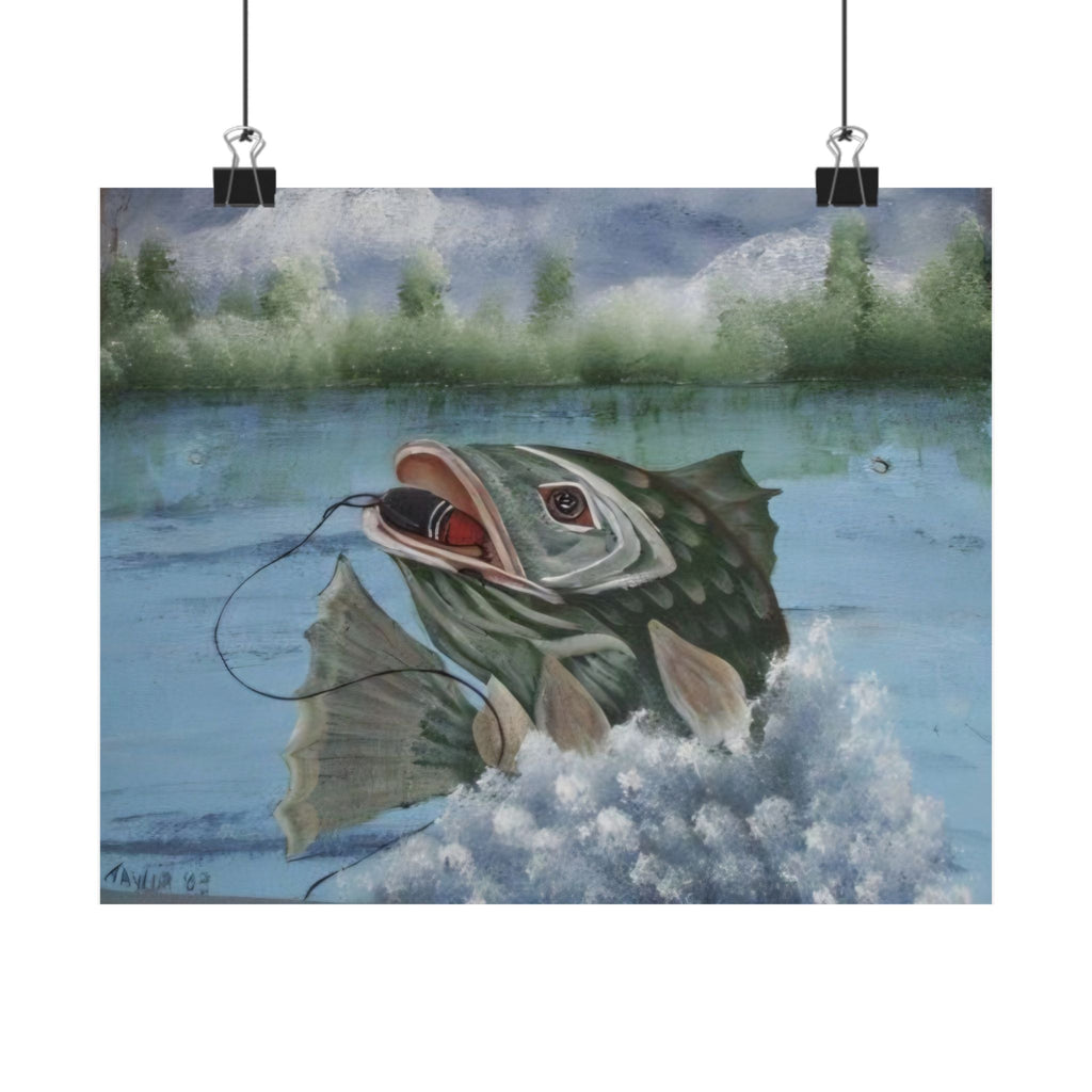 Largemouth Bass Fishing Poster — Matte Horizontal Lake Art Print