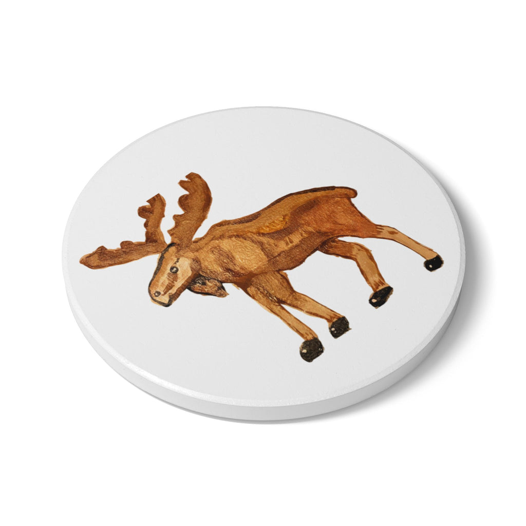Moose Ceramic Coaster — Handpainted Woodland Animal Drink Coaster
