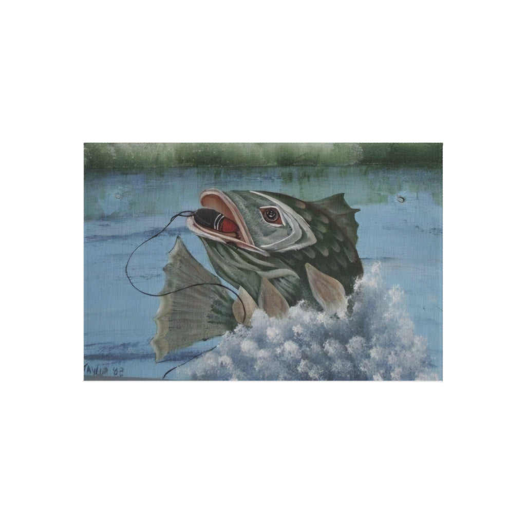 Outdoor Rug — Lifelike Striper Fish Catch Design | Coastal Fishing Patio Mat
