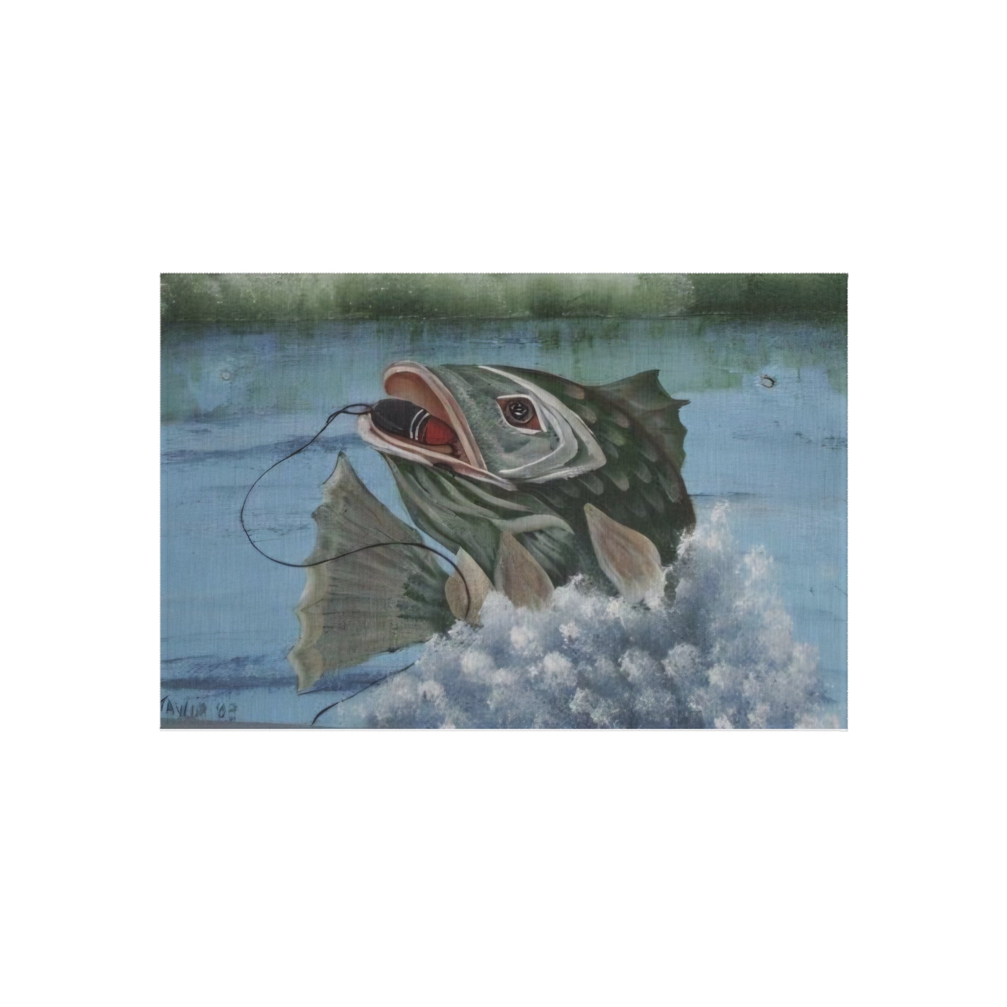 Outdoor Rug — Lifelike Striper Fish Catch Design | Coastal Fishing Patio Mat