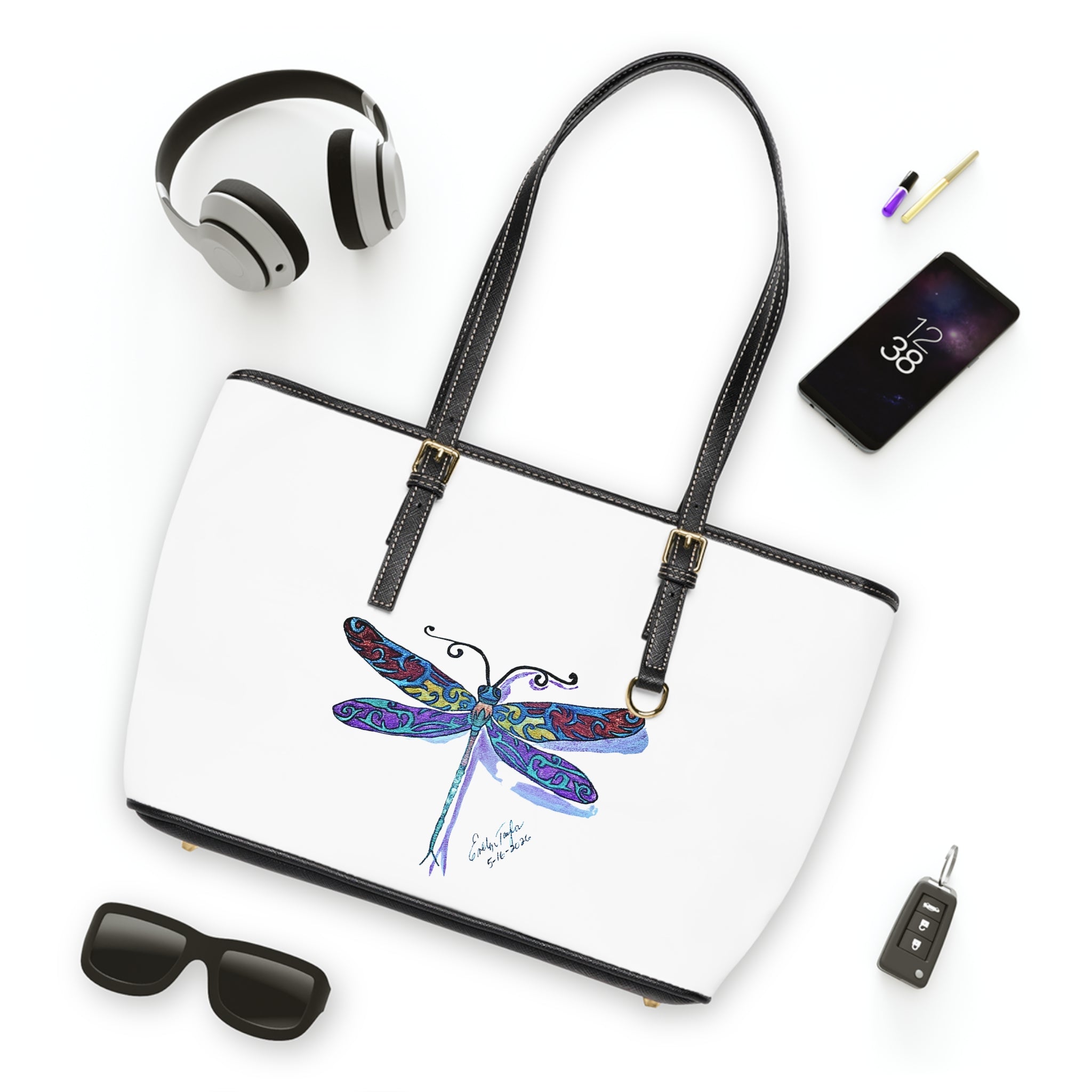 Dragonfly Art PU Shoulder Bag – Colorful Boho Tote for Everyday & Gifts