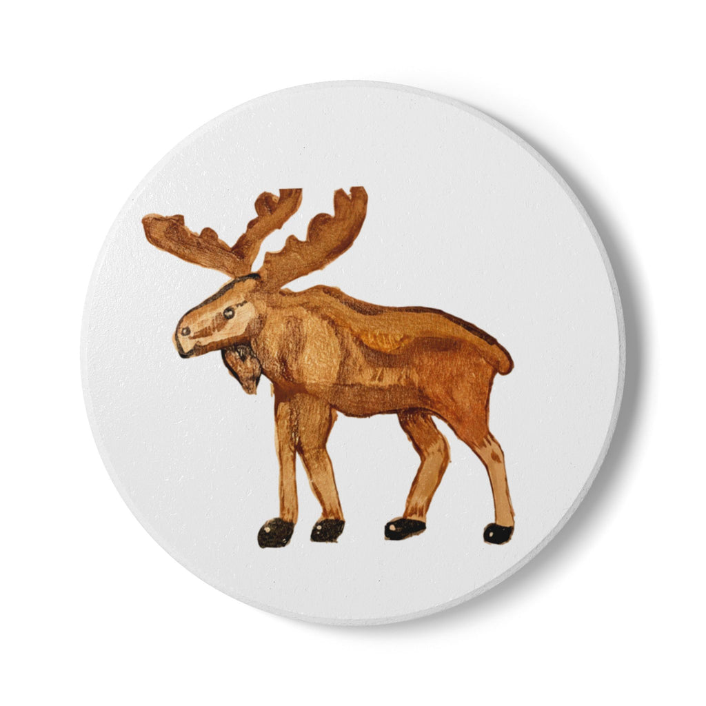 Moose Ceramic Coaster — Handpainted Woodland Animal Drink Coaster